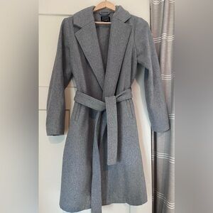 Women's Gray Belted Trench Coat Wool Blend